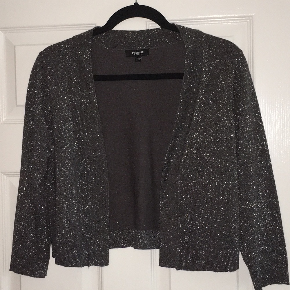Pewter metallic shrug, EUC